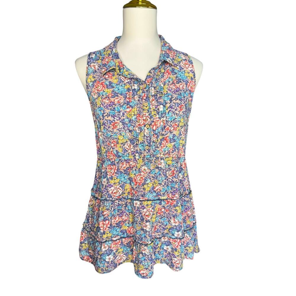 Dolled Up Floral Babydoll Sleeveless Tunic Top Boho Cottagecore Size Large